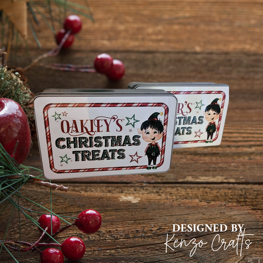 Personalised Elf Christmas Treat Tin Box - Boy or Girl Design