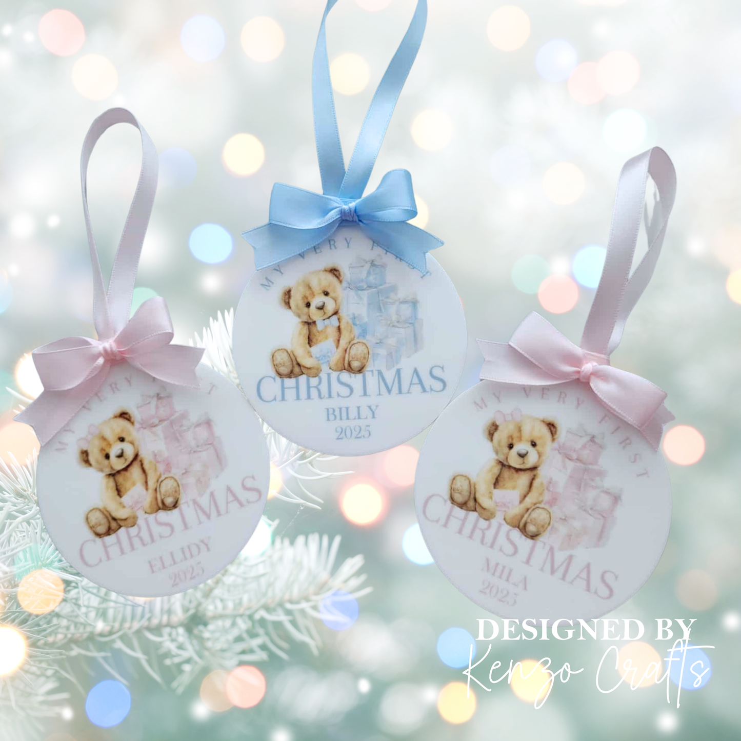 Personalised Baby's First Christmas Bear Tree Bauble