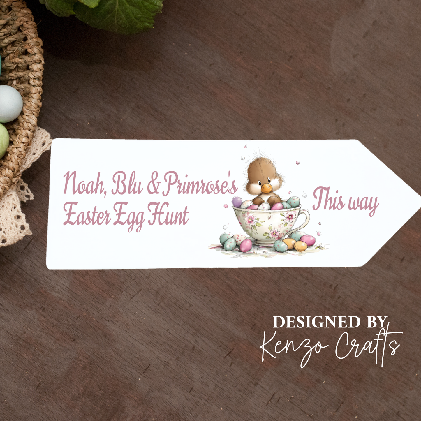 Personalised Easter Egg Hunt Arrow Sign | Custom Wording | Aluminium