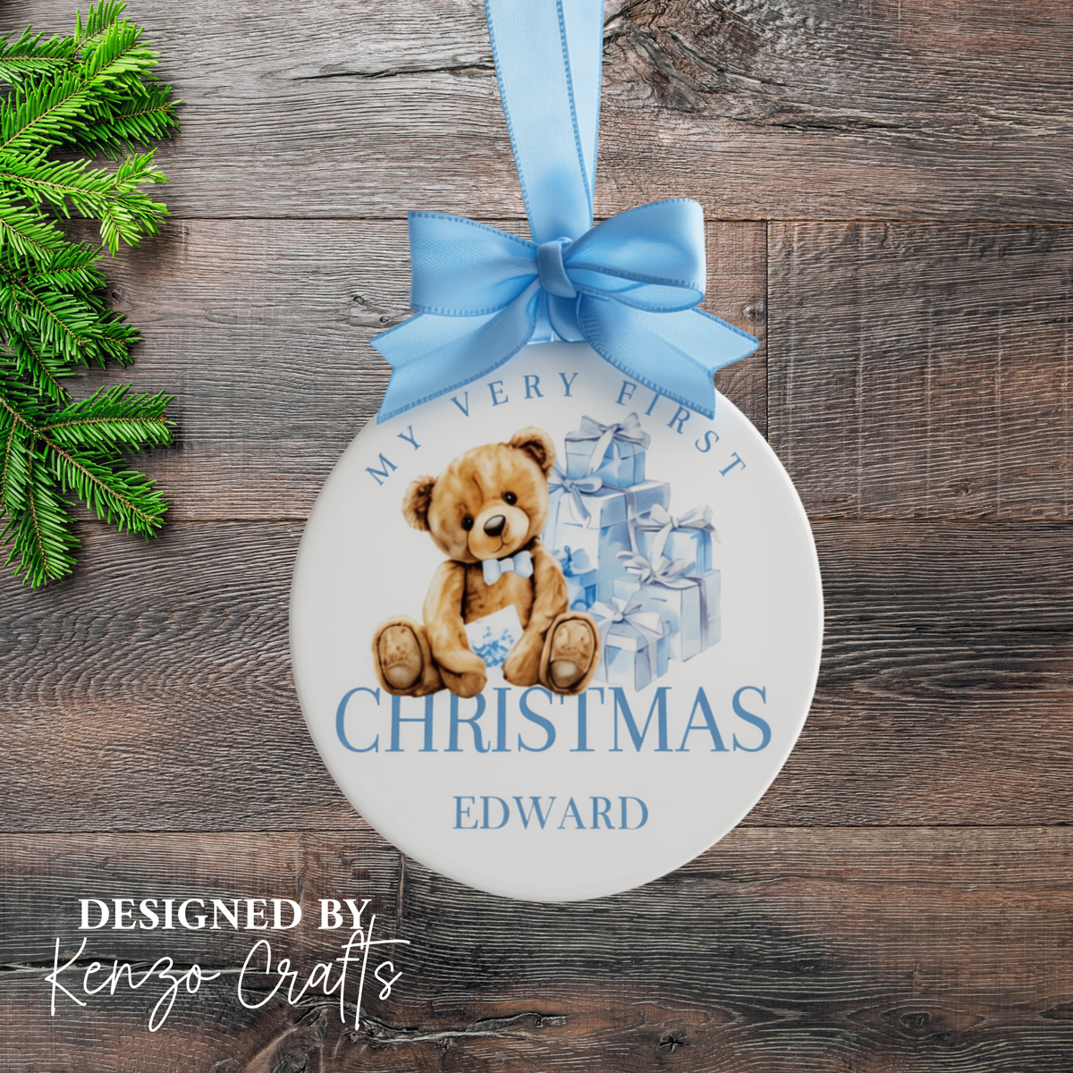 Personalised Baby's First Christmas Bear 2026 Tree Bauble