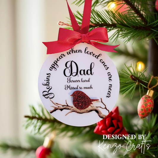 Personalised Memorial Robin Christmas Tree Bauble | Robins Appear