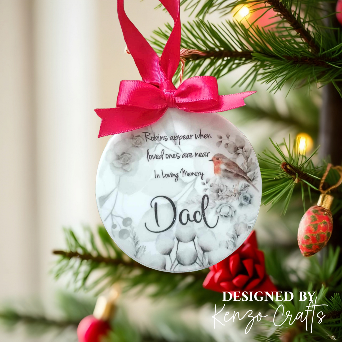Robins Appear Personalised Memorial Bauble – In Loving Memory Christmas Decoration
