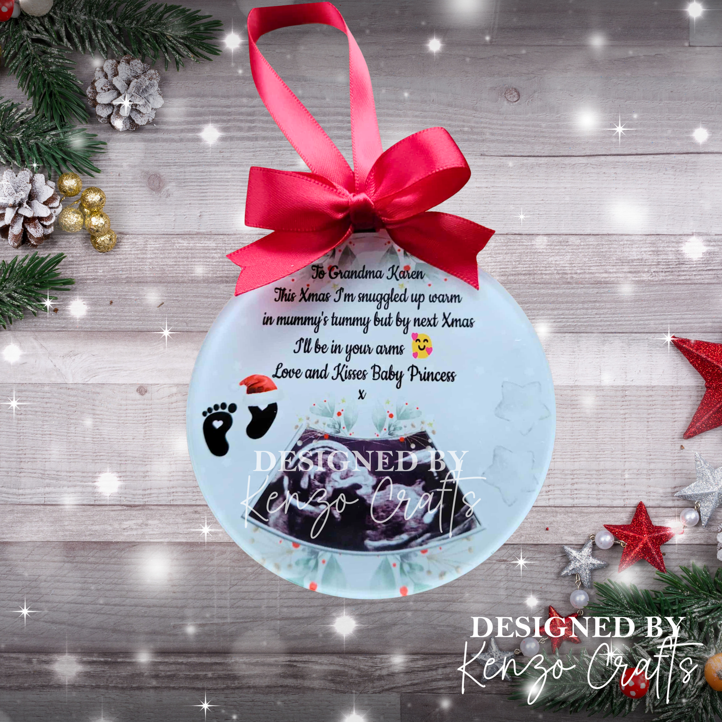 Personalised Baby Scan Photo Acrylic Christmas Tree Bauble Keepsake