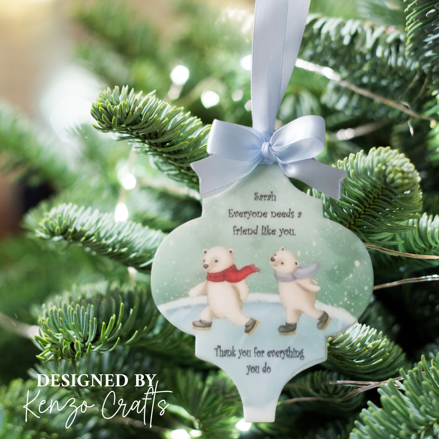 Personalised Friendship Christmas Bauble – Polar Bears Ice Skating Design