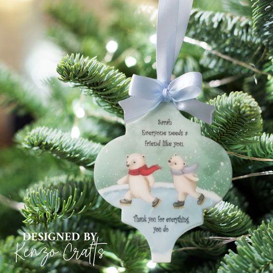Personalised Friendship Christmas Bauble – Polar Bears Ice Skating Design