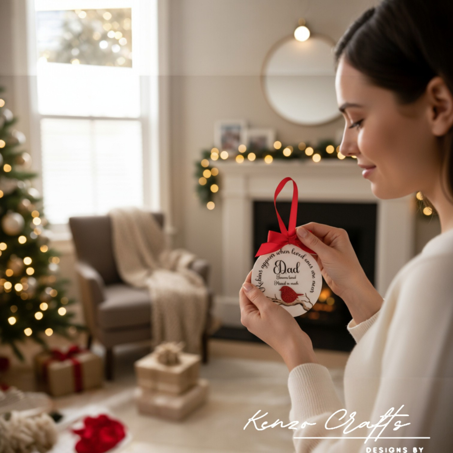 Personalised Memorial Robin Christmas Tree Bauble | Robins Appear