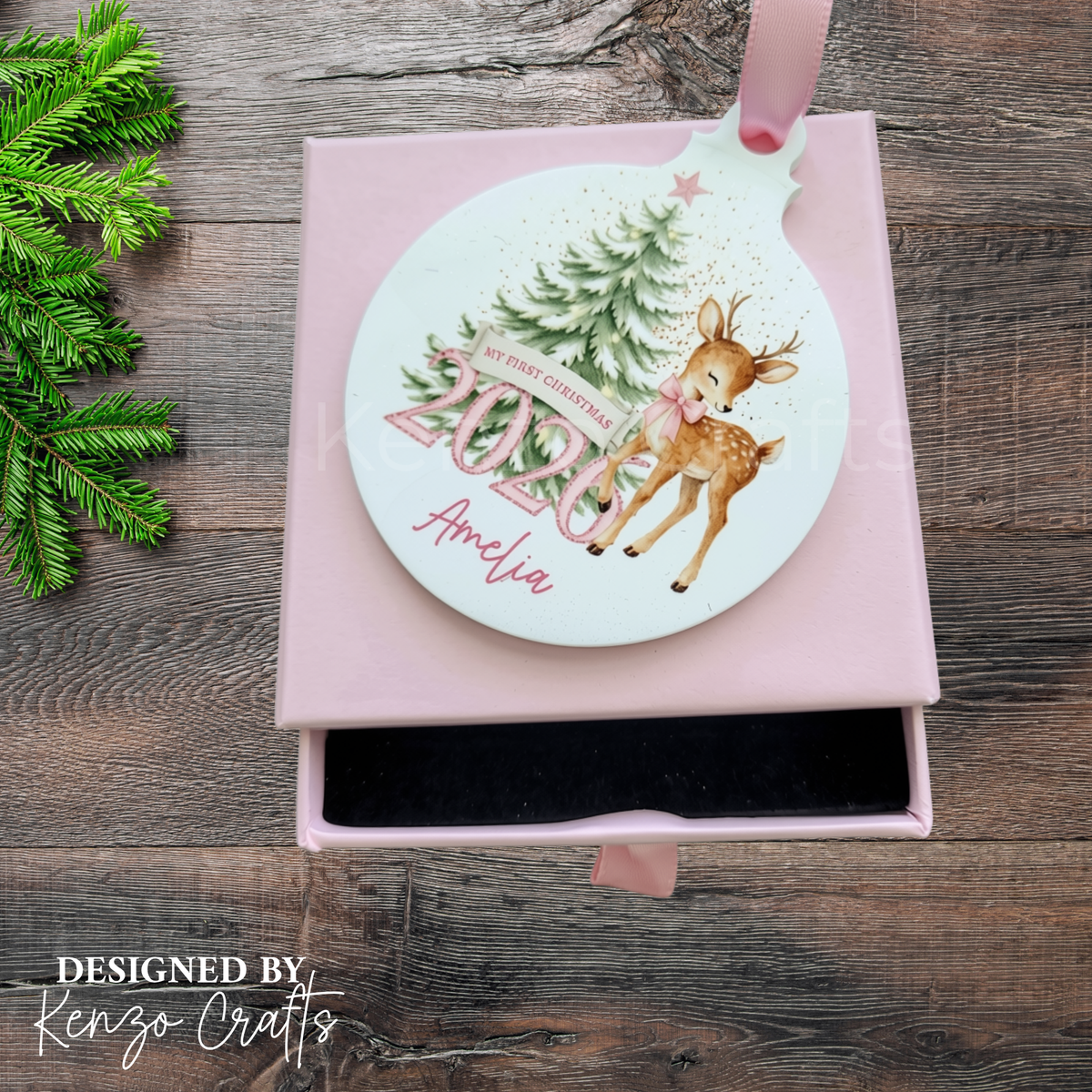 Personalised Baby’s 1st Christmas Deer Bauble 2026 Keepsake