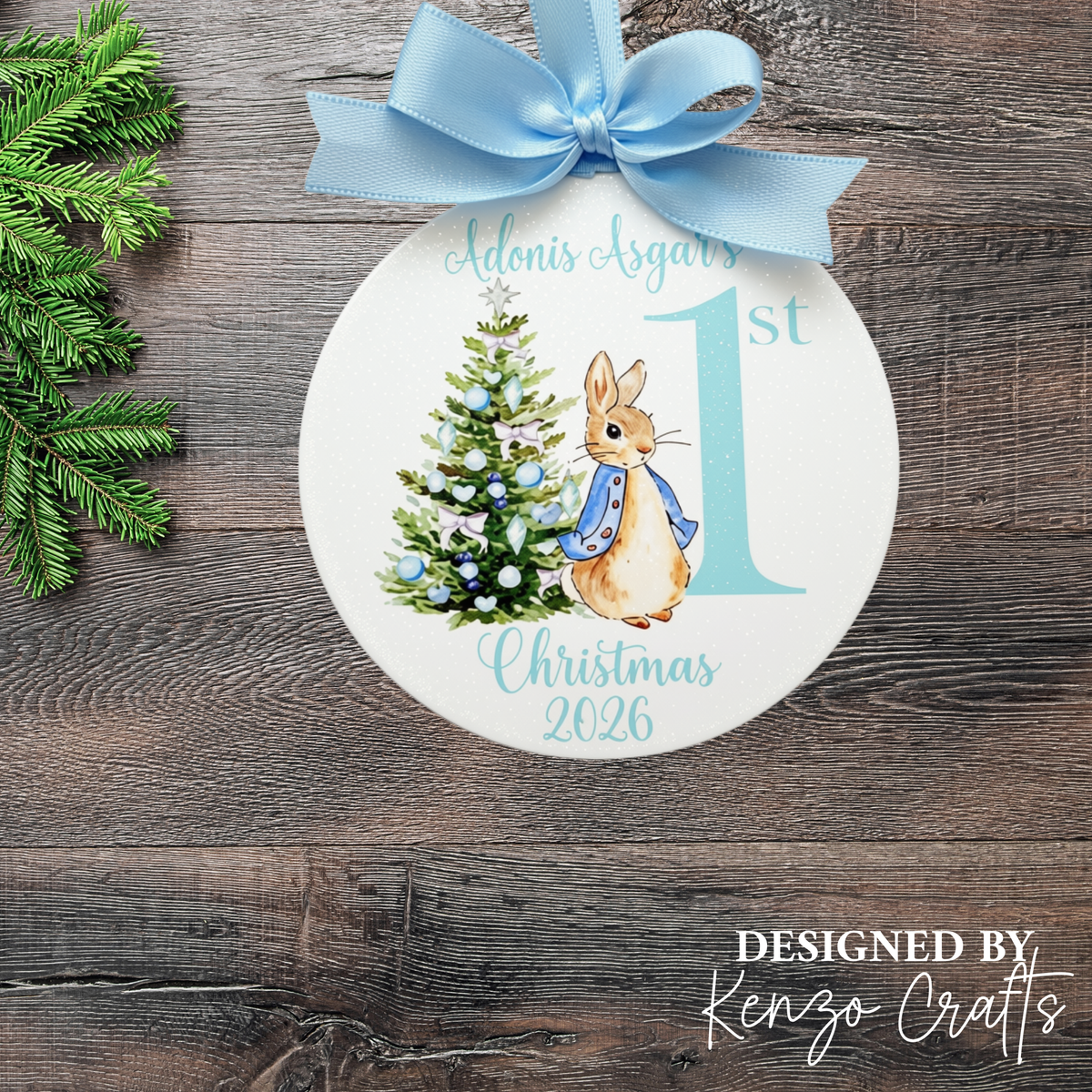 Personalised Baby's First Christmas Rabbit Bauble – Keepsake Decoration