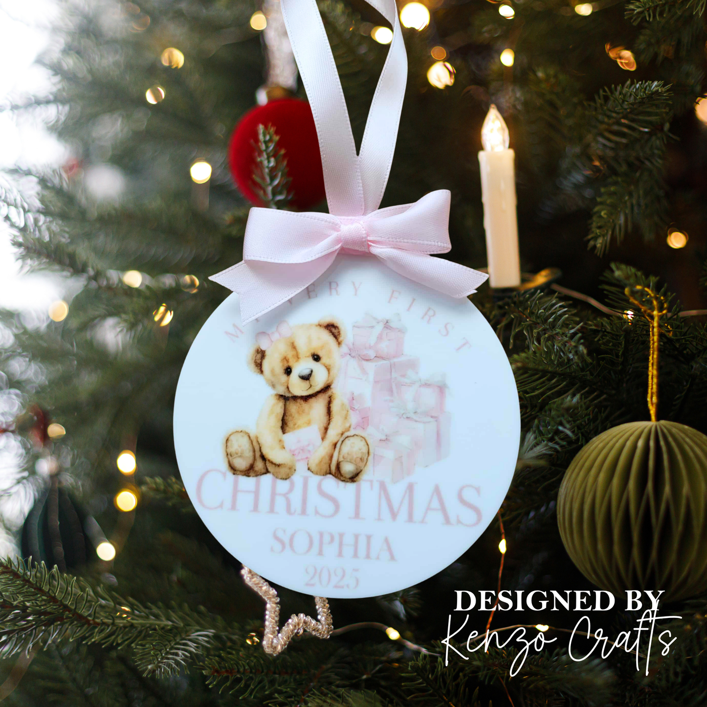 Personalised Baby's First Christmas Bear Tree Bauble