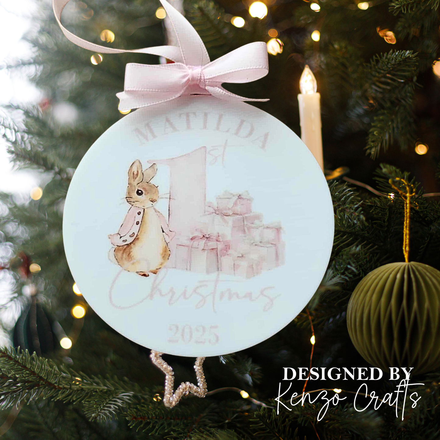 Personalised Baby's First Christmas Rabbit Tree Bauble