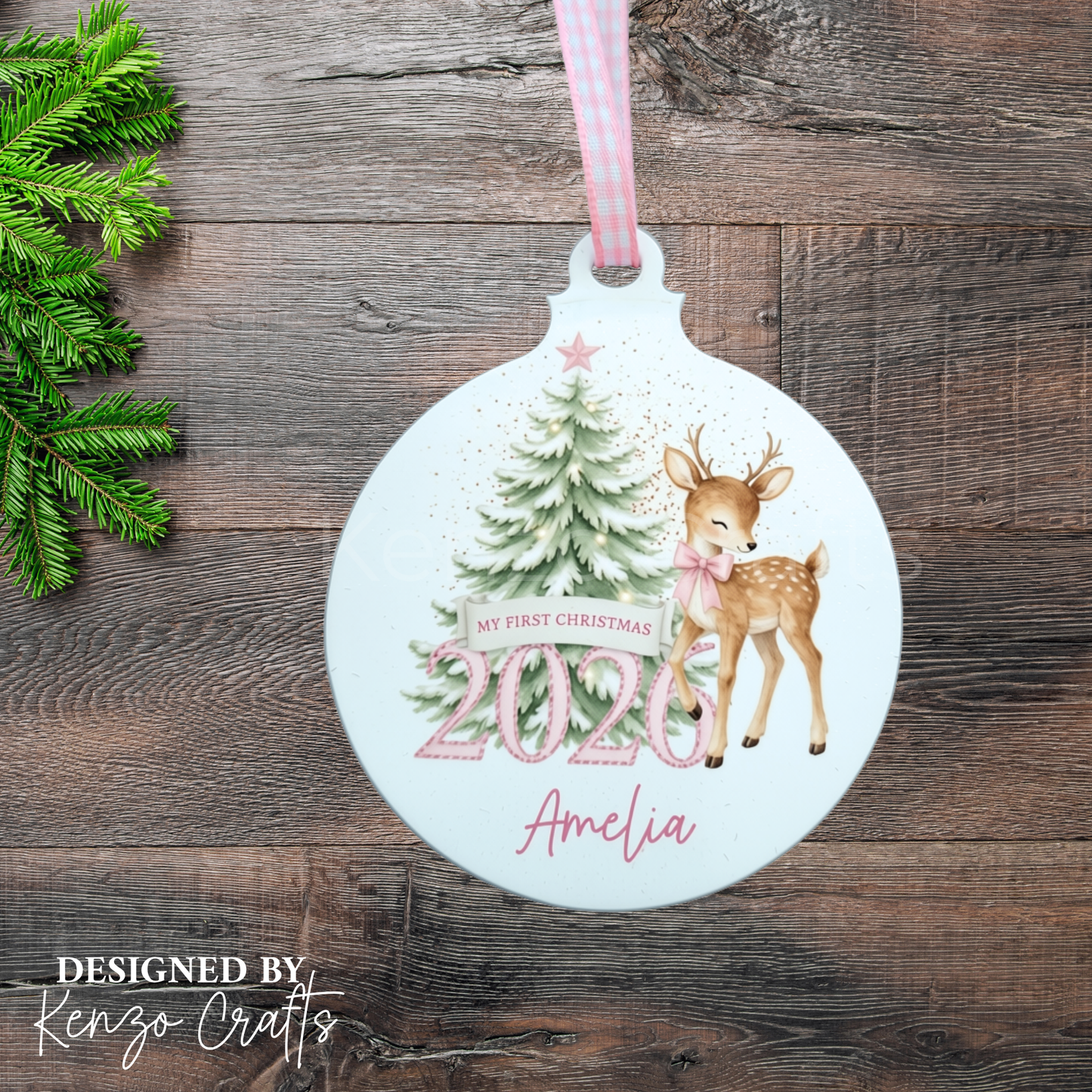 Personalised Baby’s 1st Christmas Deer Bauble 2026 Keepsake