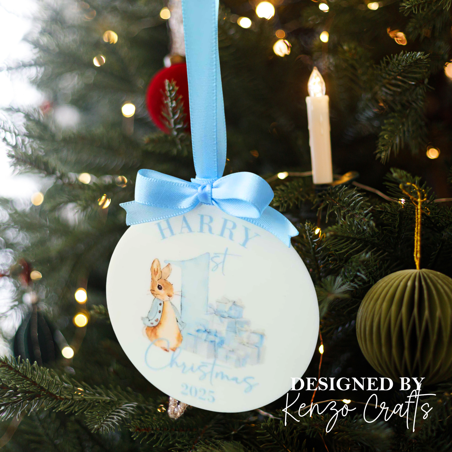 Personalised Baby's First Christmas Rabbit Tree Bauble