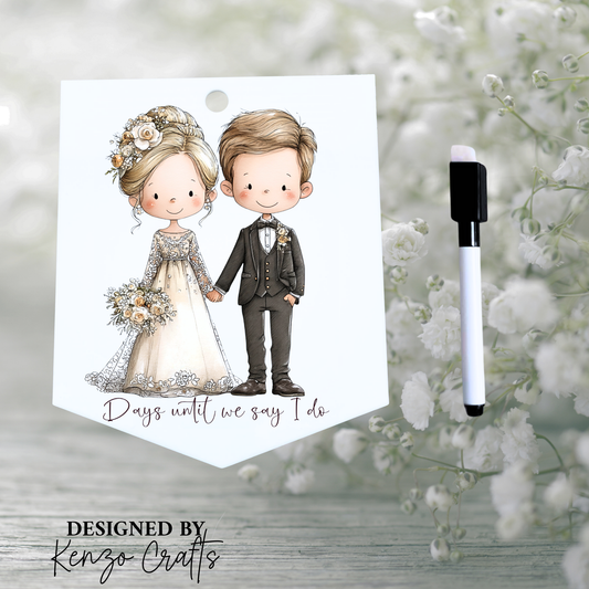 Personalised Vintage Wedding Countdown Sign with Pen — Acrylic Fridge Pennant