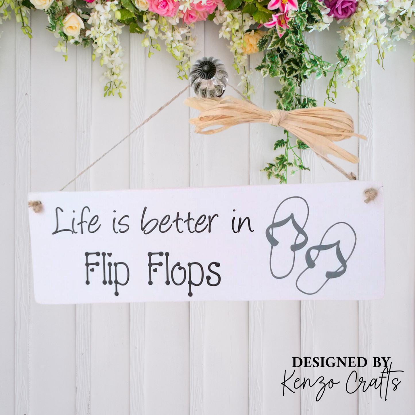 Wooden Wall Plaque | Life is Better in Flip Flops | Handpainted Home Sign