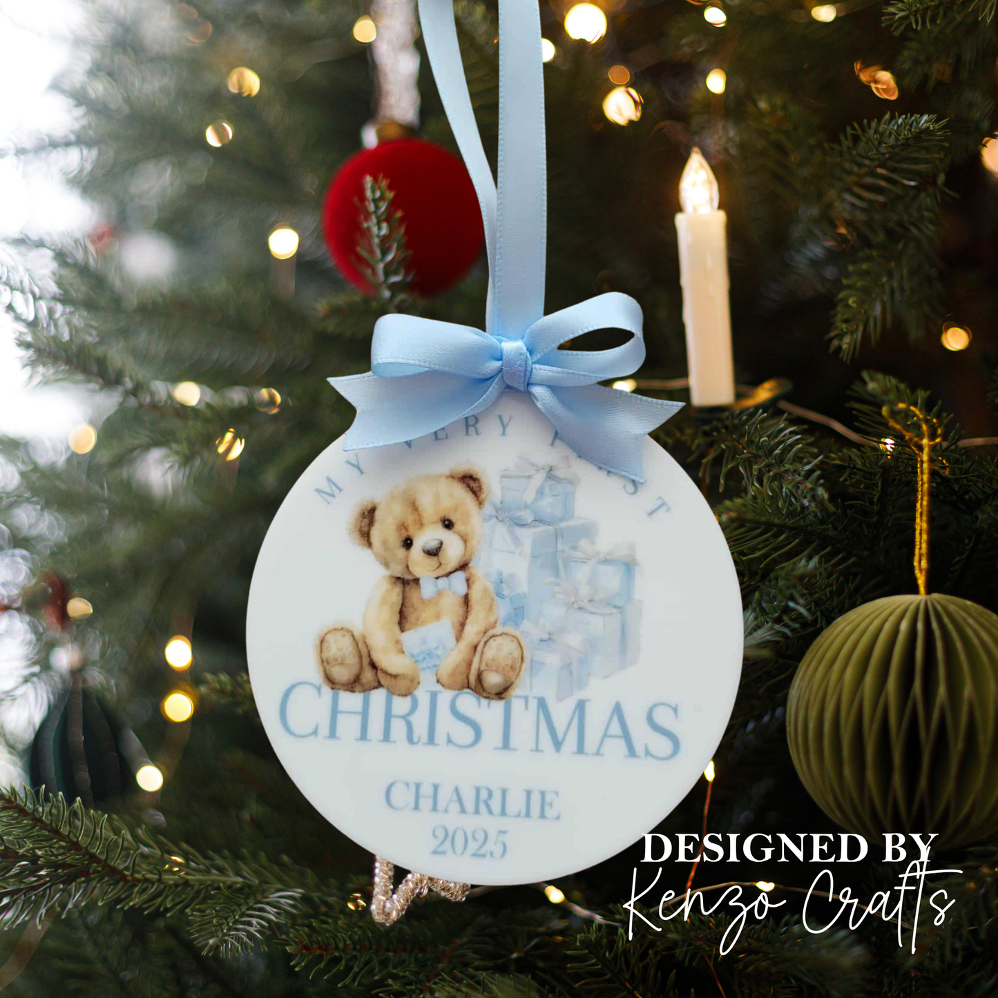 Personalised Baby's First Christmas Bear Tree Bauble