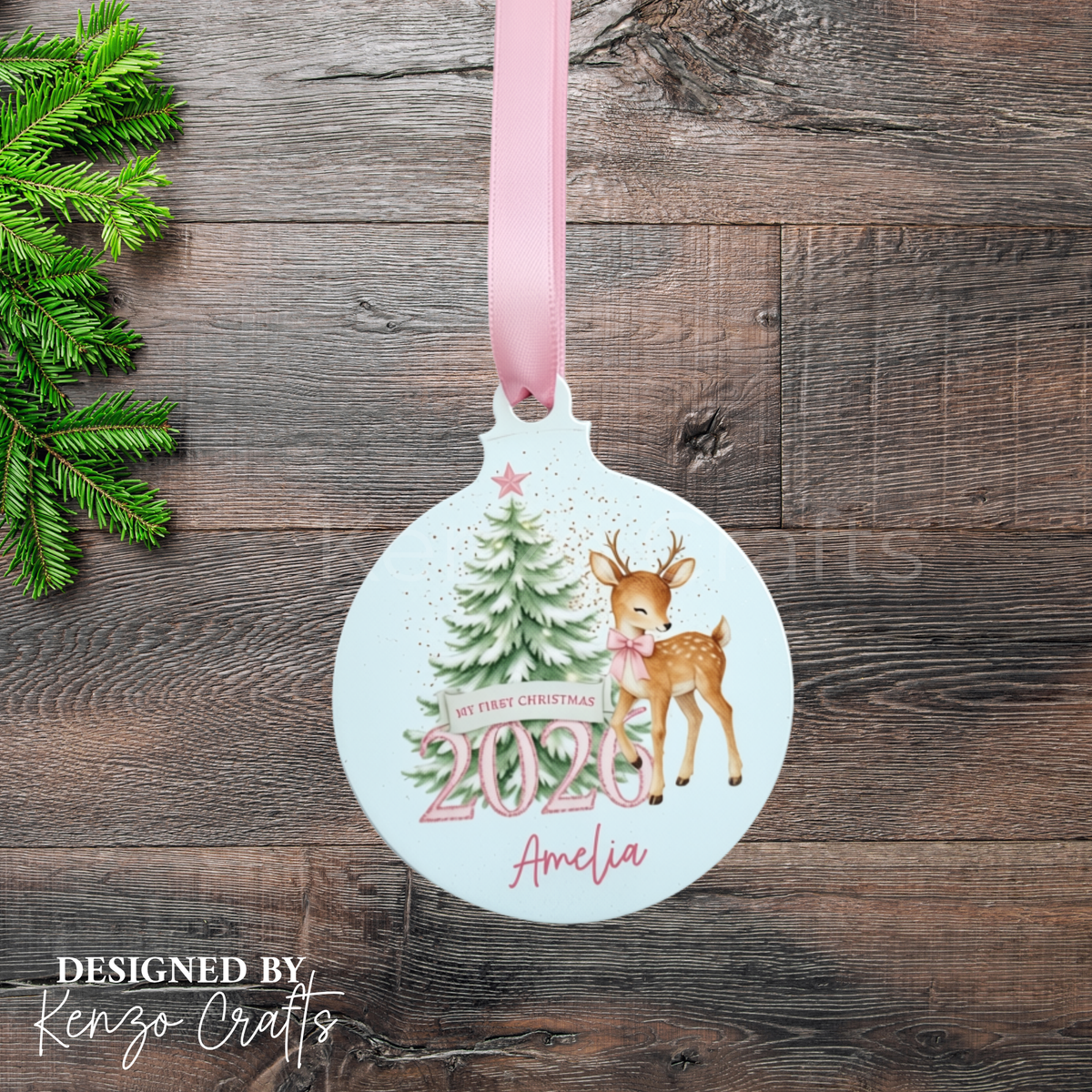 Personalised Baby’s 1st Christmas Deer Bauble 2026 Keepsake
