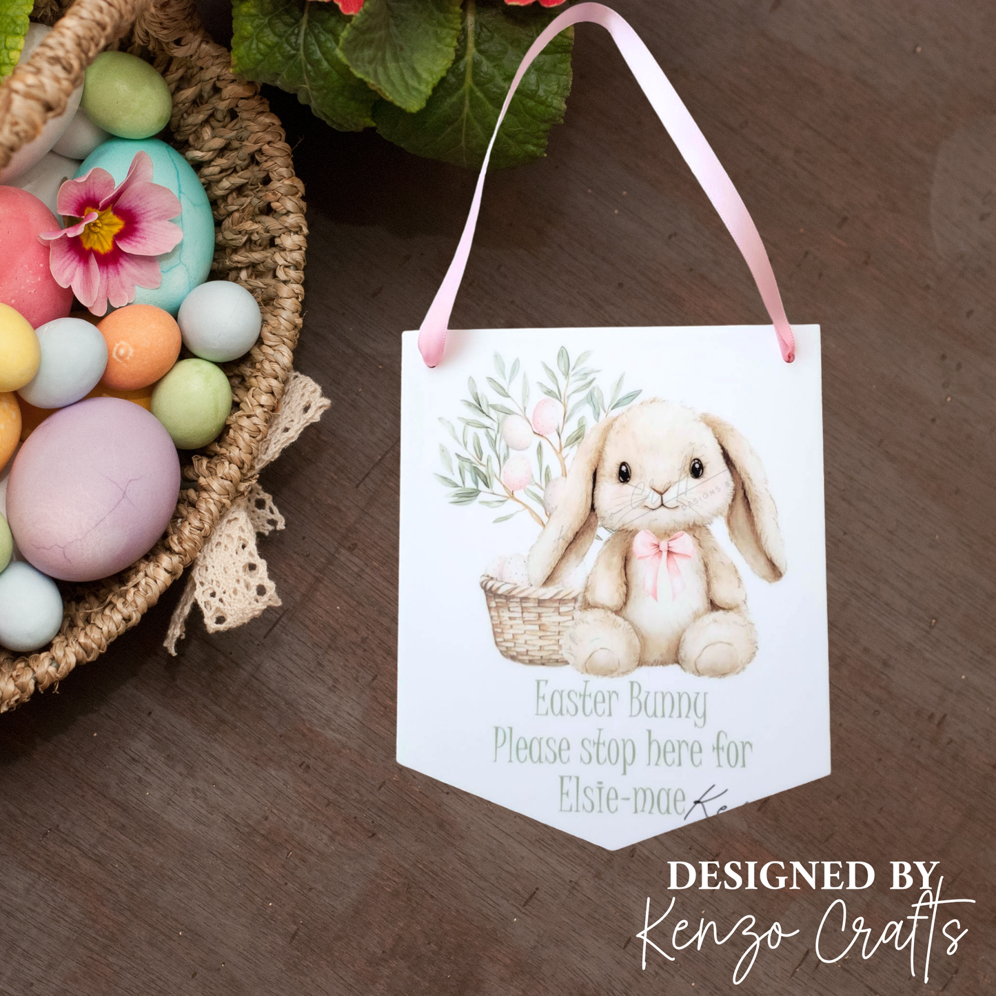 Personalised Easter Bunny Please Stop Here Pennant