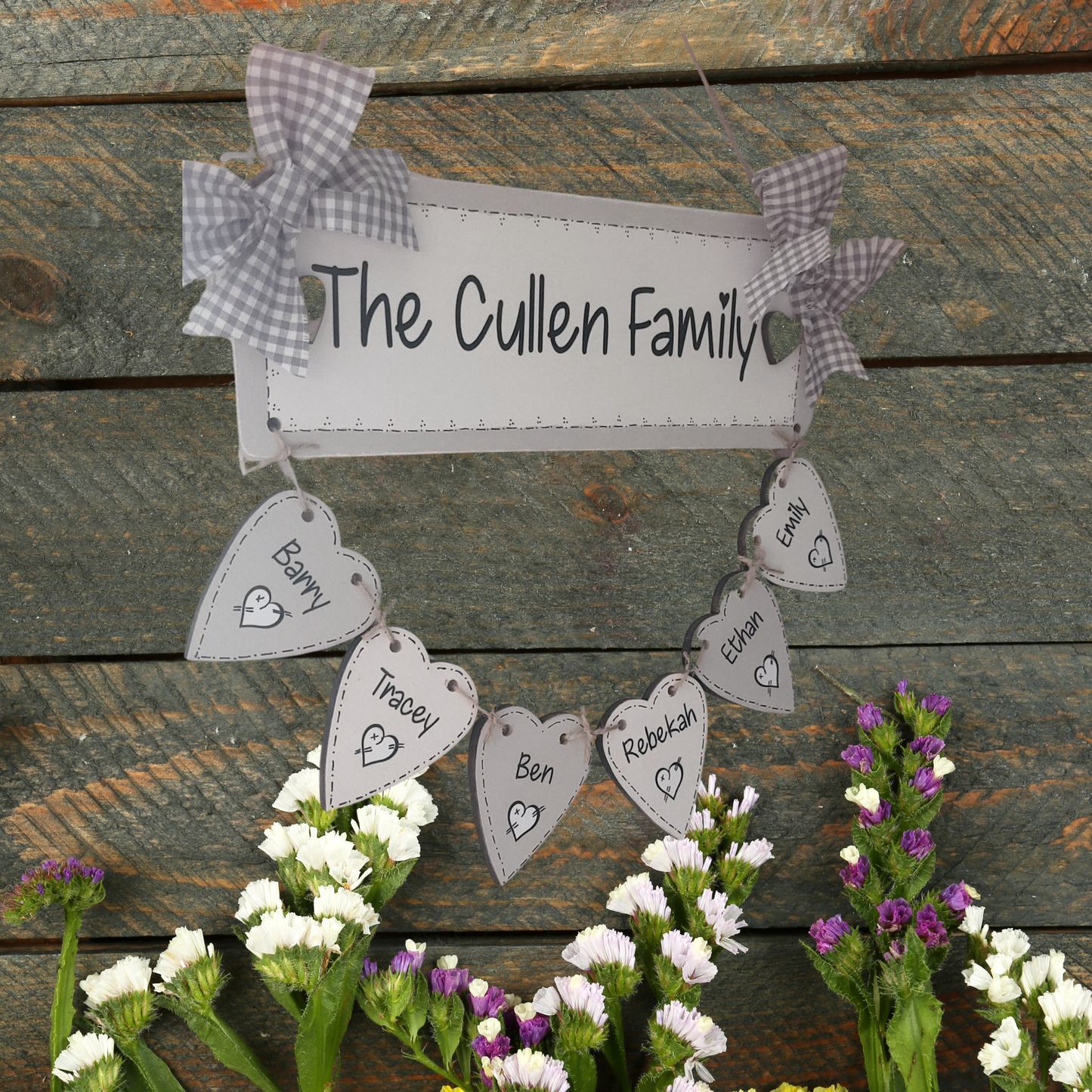Personalised Wooden Family Surname Heart Keepsake Plaque - Wall Hanging