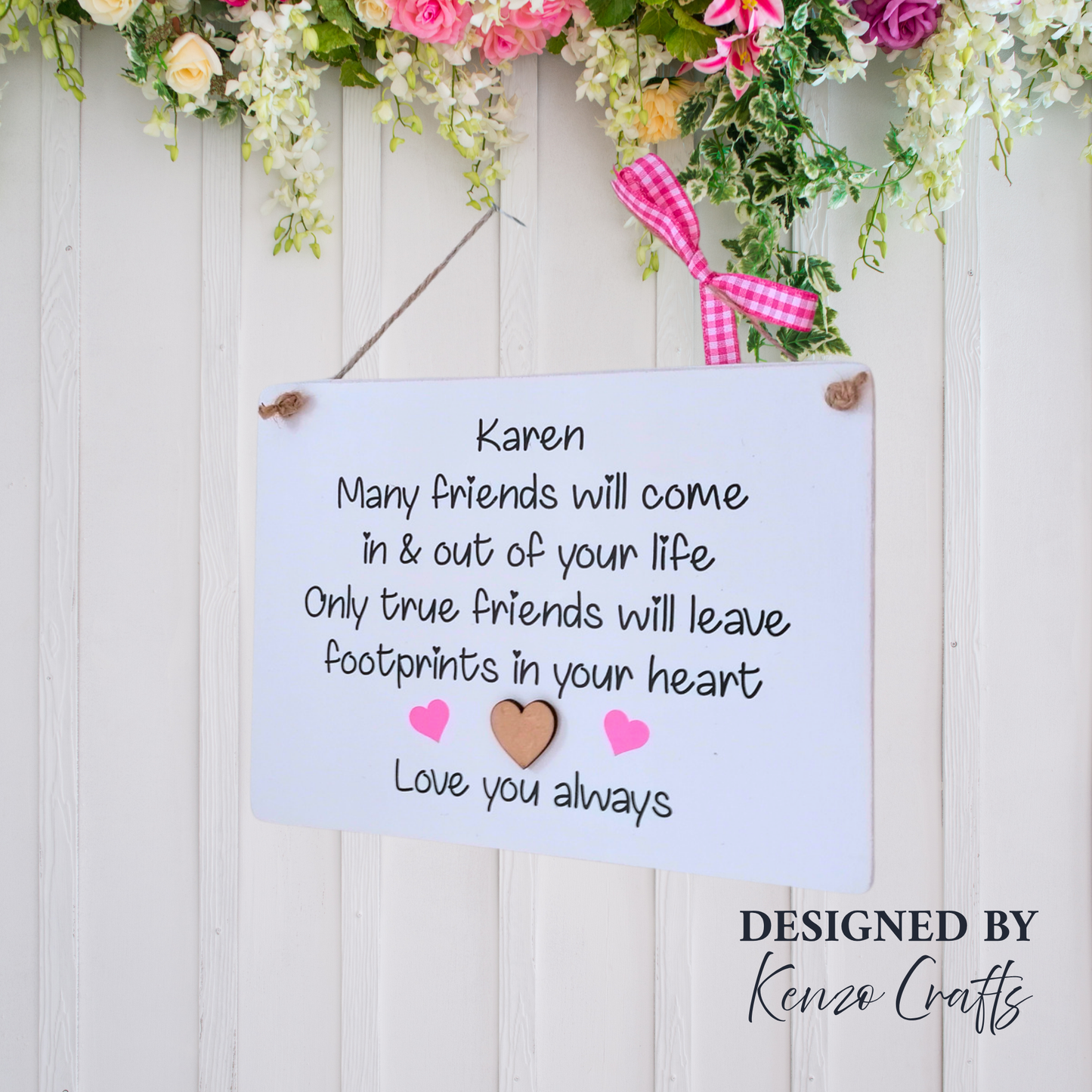 Wooden Handmade Friendship Wall Plaque - Footprints In Your Heart