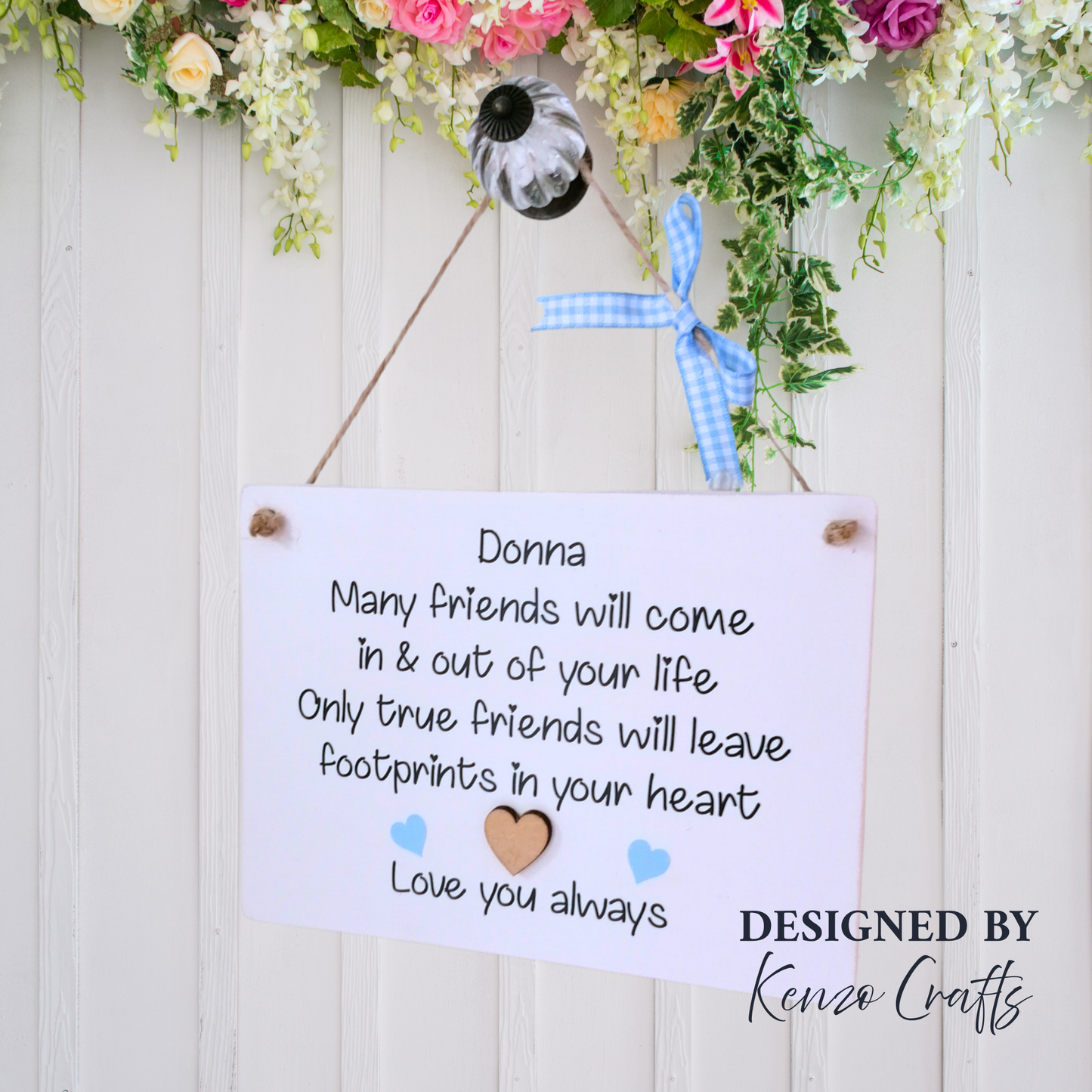 Wooden Handmade Friendship Wall Plaque - Footprints In Your Heart