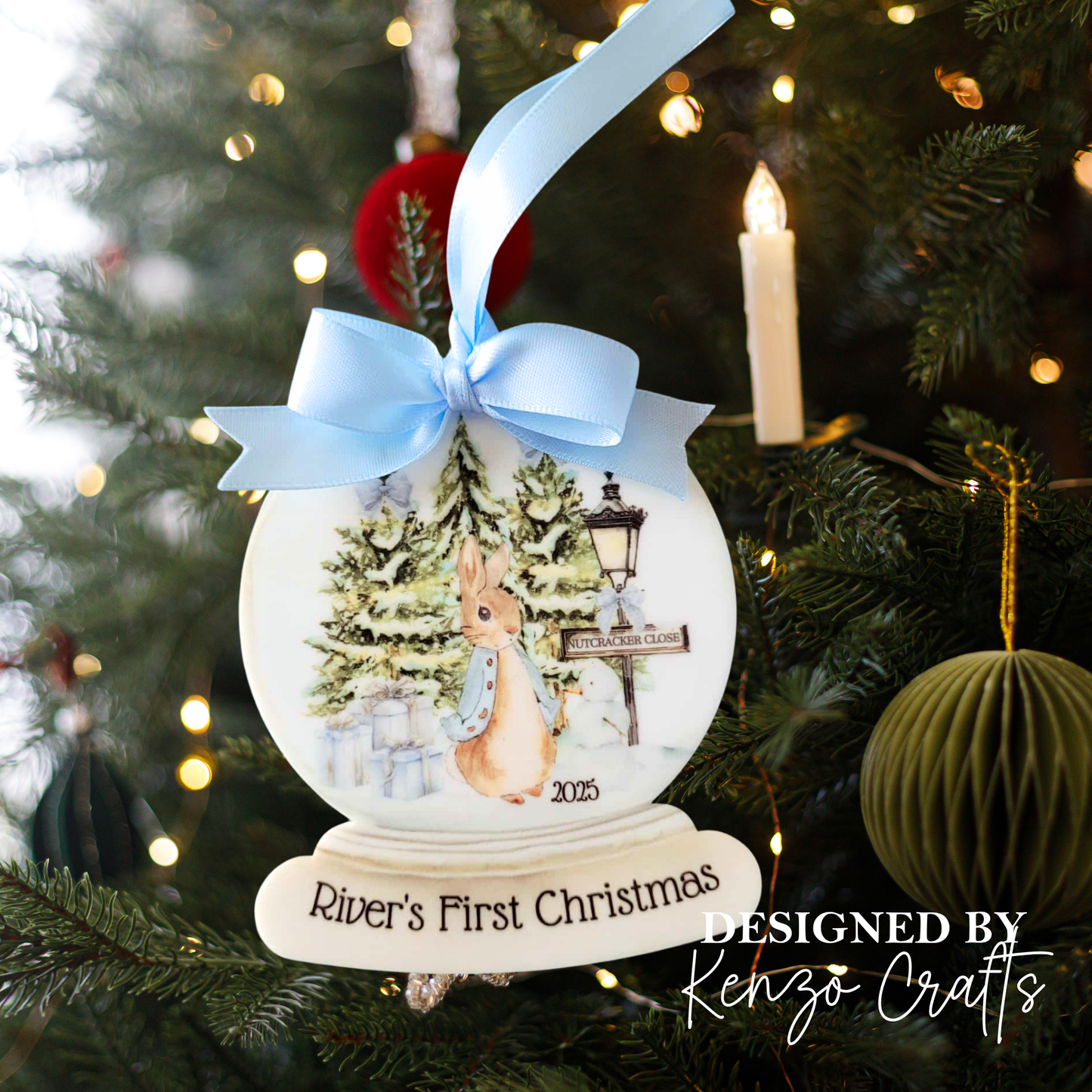 Personalised Baby's First Christmas Rabbit Snow Globe Bauble