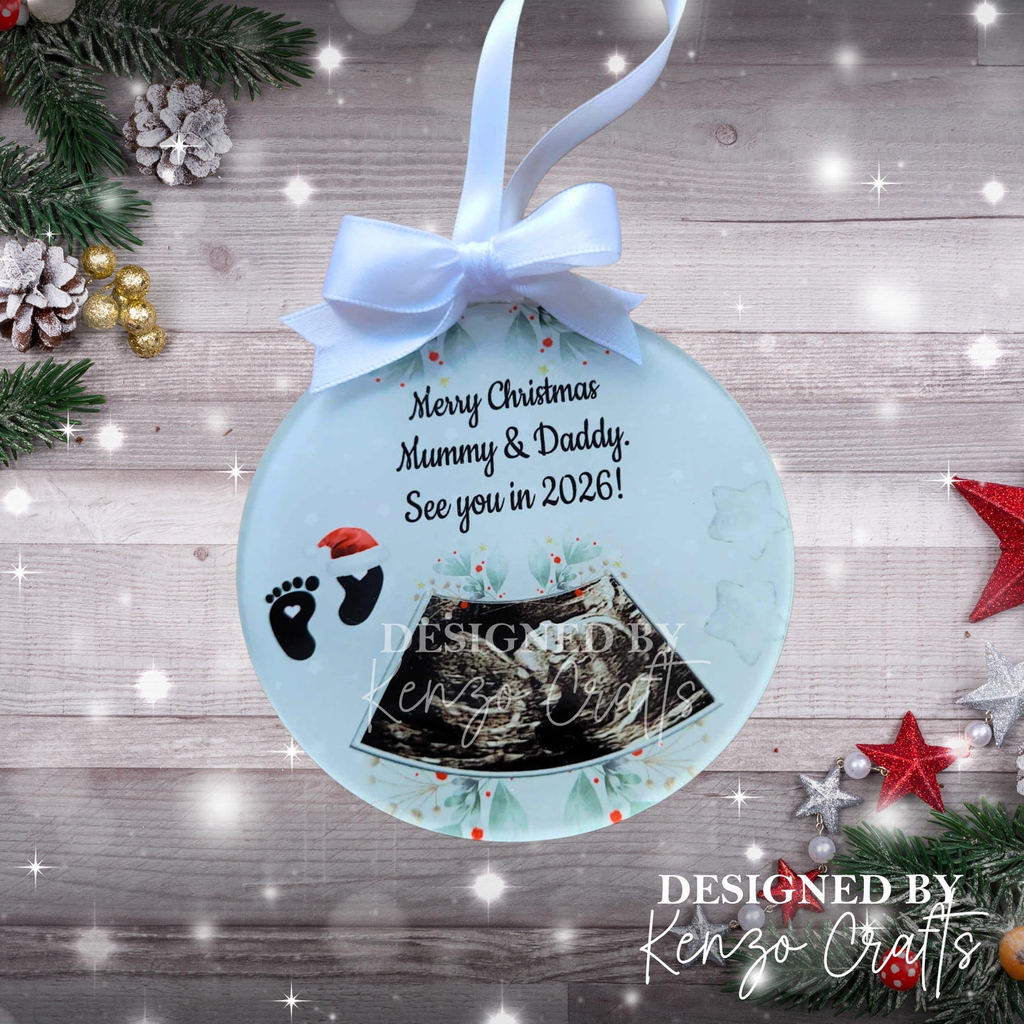 Personalised Baby Scan Photo Acrylic Christmas Tree Bauble Keepsake