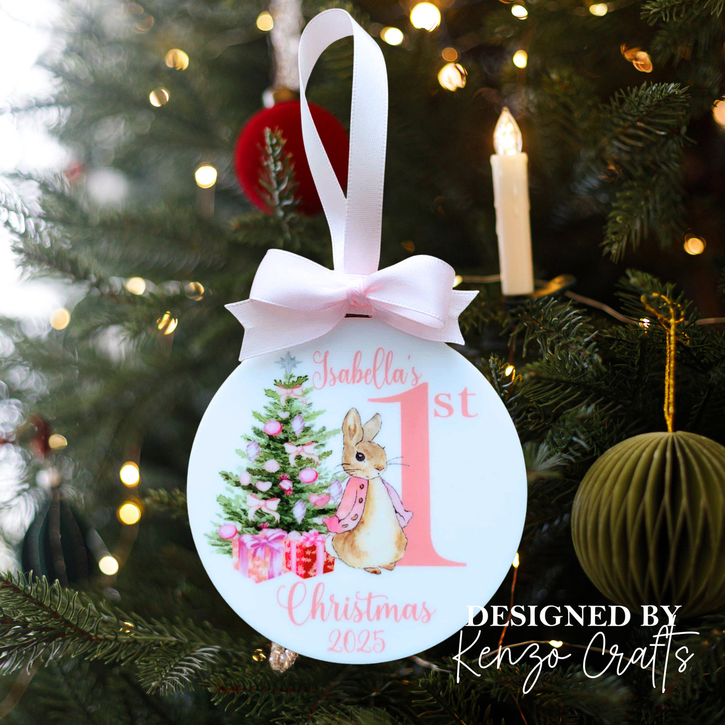 Personalised Baby's First Christmas Rabbit Bauble – Keepsake Decoration