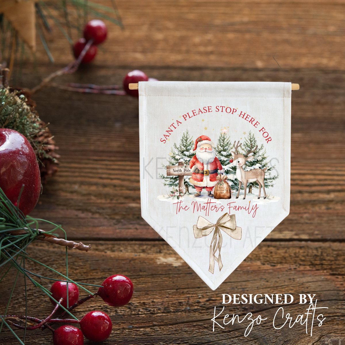 Personalised Santa Christmas Linen Pennant