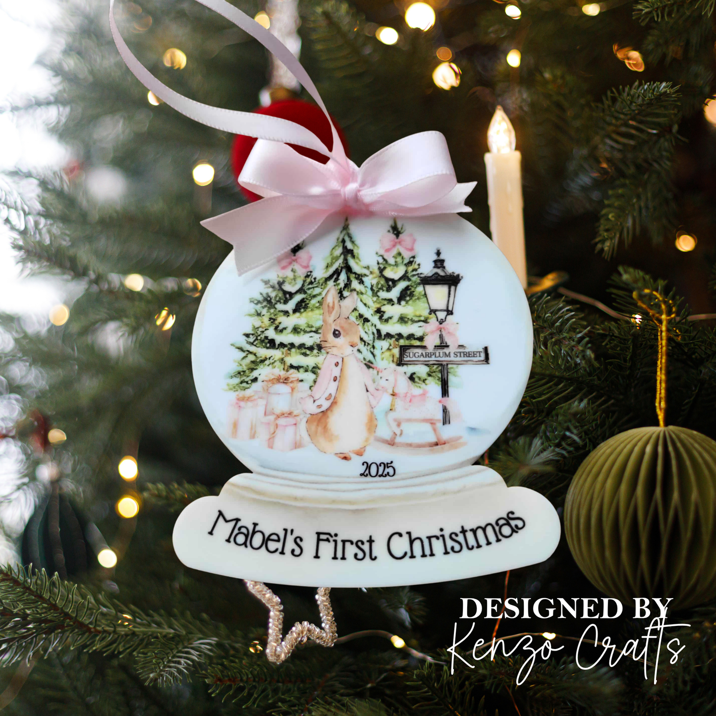Personalised Baby's First Christmas Rabbit Snow Globe Bauble