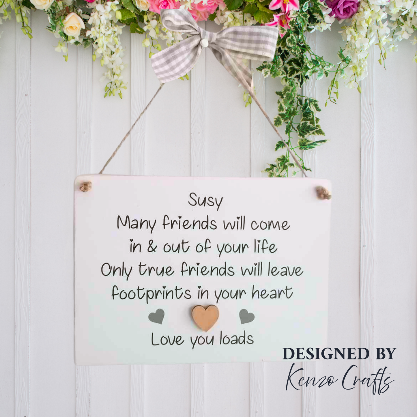 Wooden Handmade Friendship Wall Plaque - Footprints In Your Heart