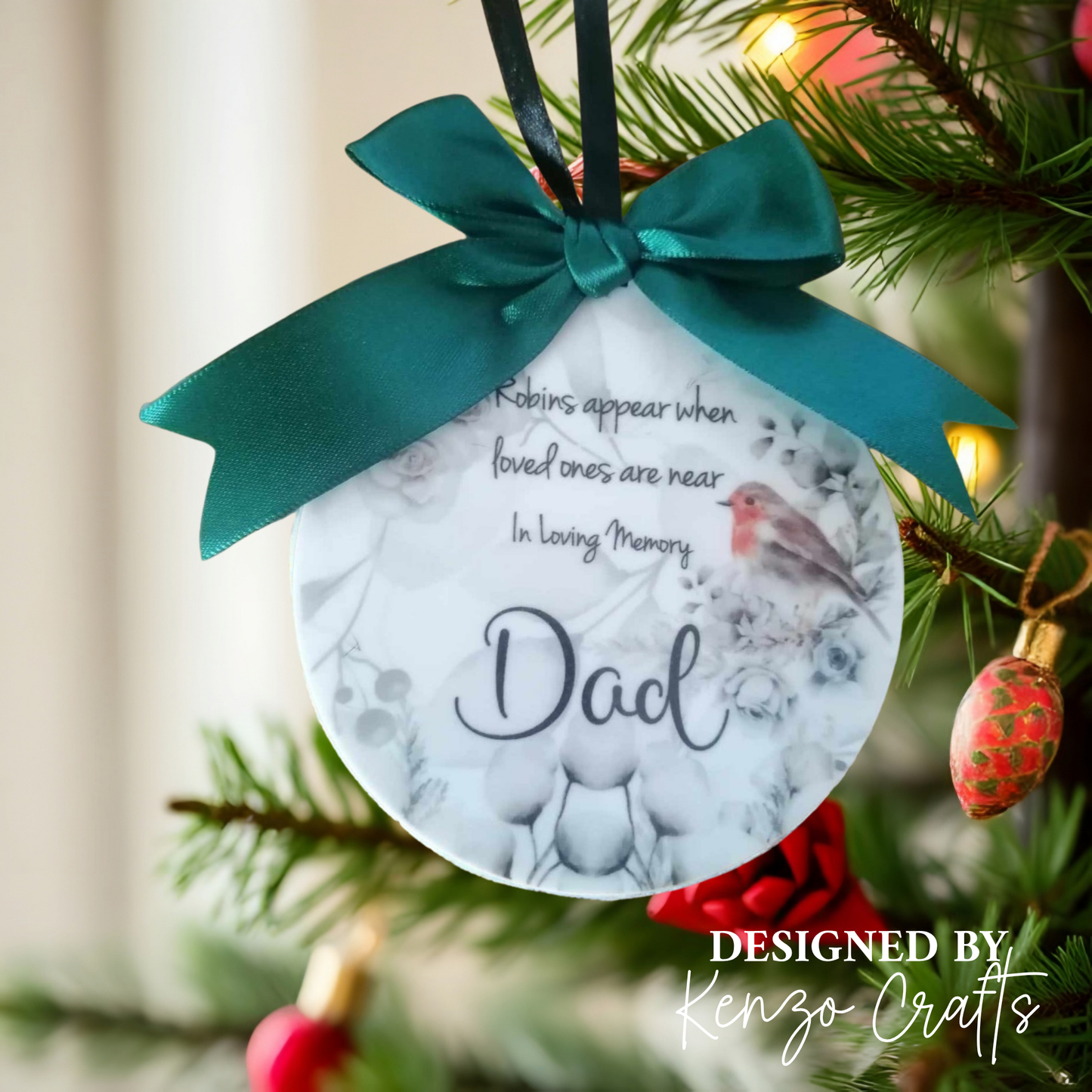 Robins Appear Personalised Memorial Bauble – In Loving Memory Christmas Decoration
