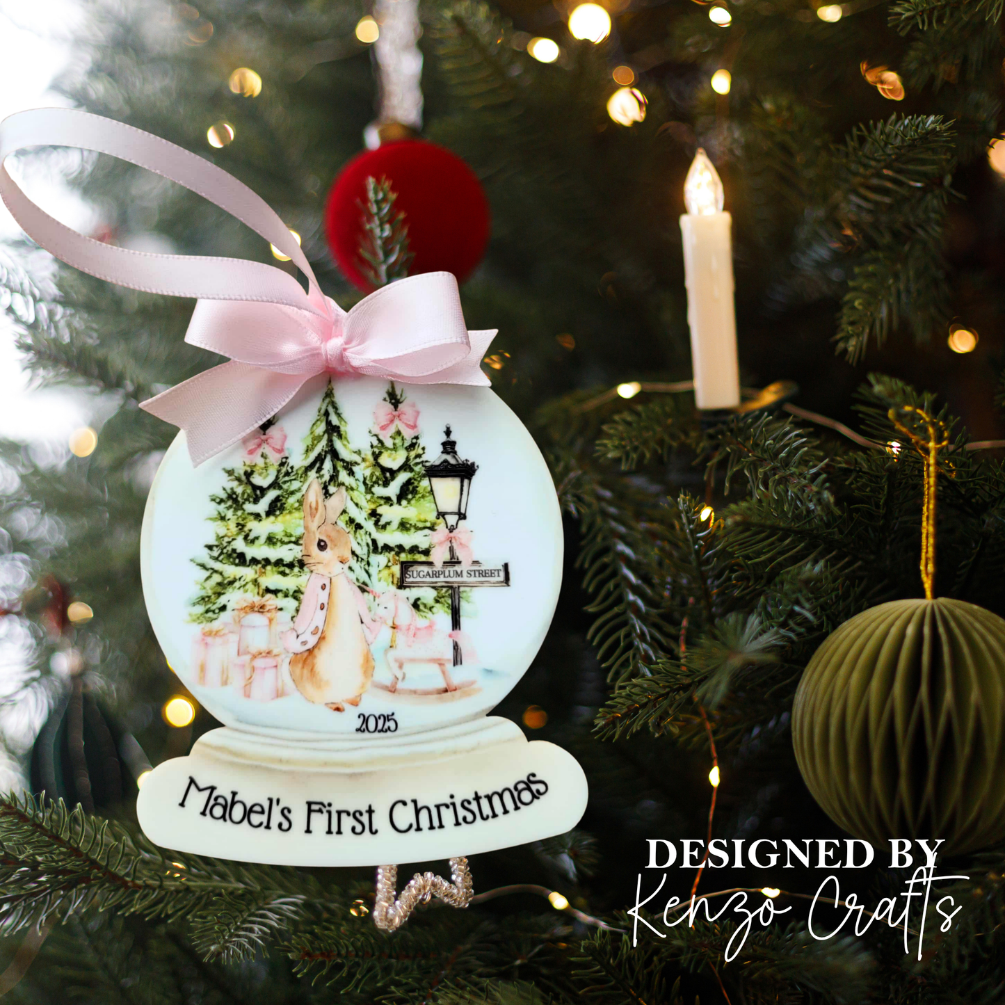 Personalised Baby's First Christmas Rabbit Snow Globe Bauble