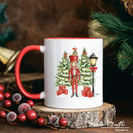 Personalised Christmas Nutcracker Mug | Red Handle & Interior