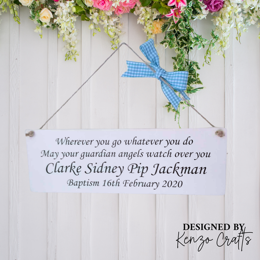 Personalised Christening Wall Hanging - Guardian Angel Plaque for Baptism & Holy Communion