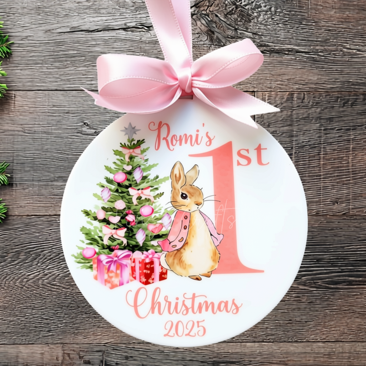 Personalised Baby's First Christmas Rabbit Bauble – Keepsake Decoration
