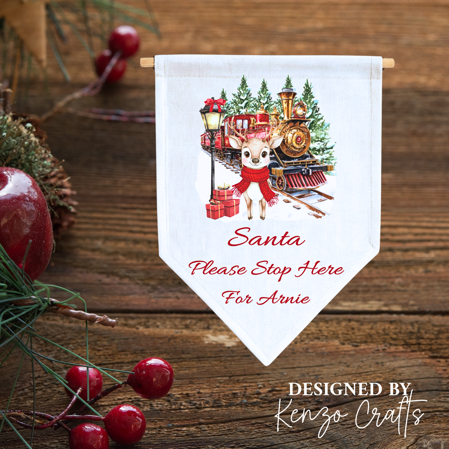 Personalised Santa Please Stop Here Christmas Pennant