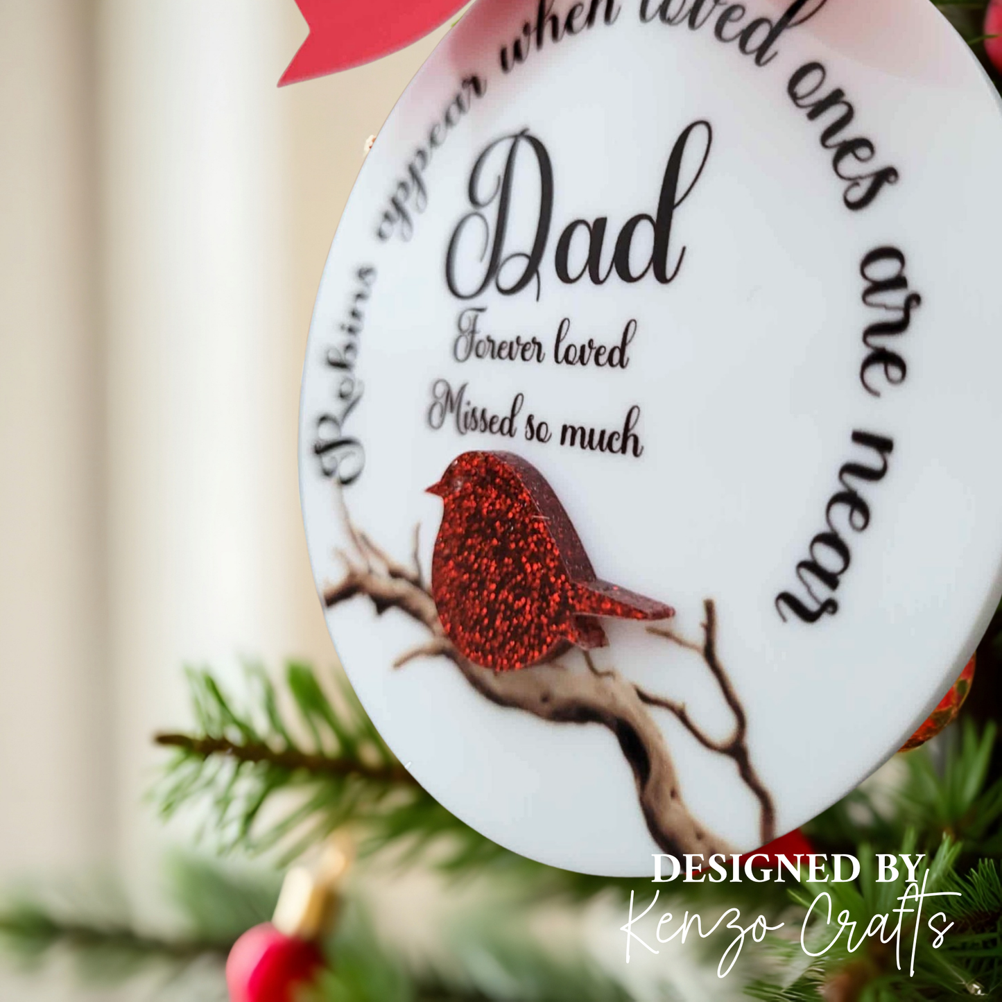Personalised Memorial Robin Christmas Tree Bauble | Robins Appear