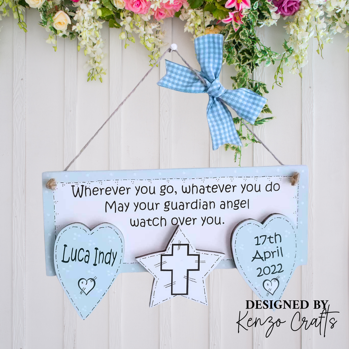 Personalised Christening Keepsake Plaque - Baptism & Naming Day Gift | Kenzo Crafts