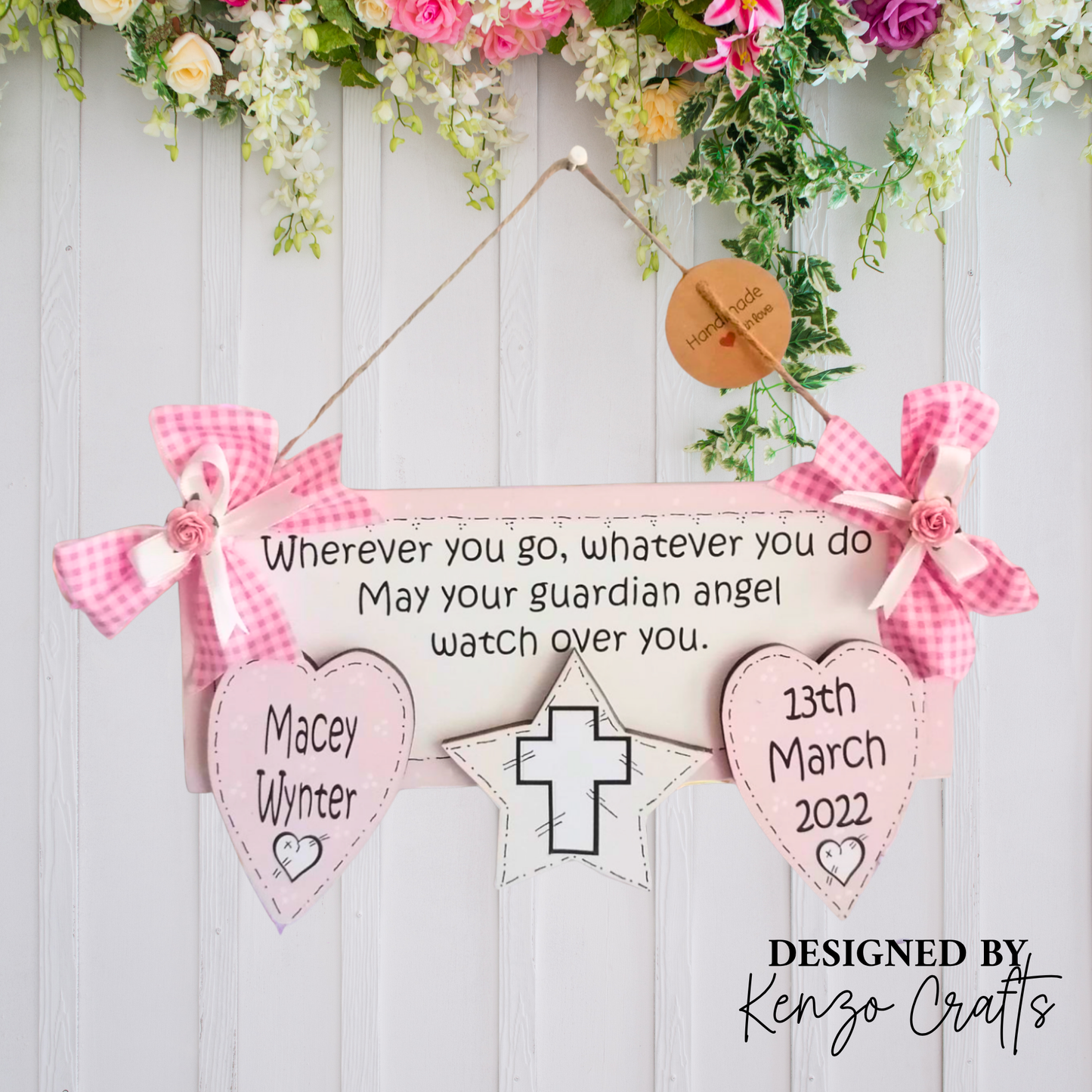 Personalised Christening Keepsake Plaque - Baptism & Naming Day Gift | Kenzo Crafts