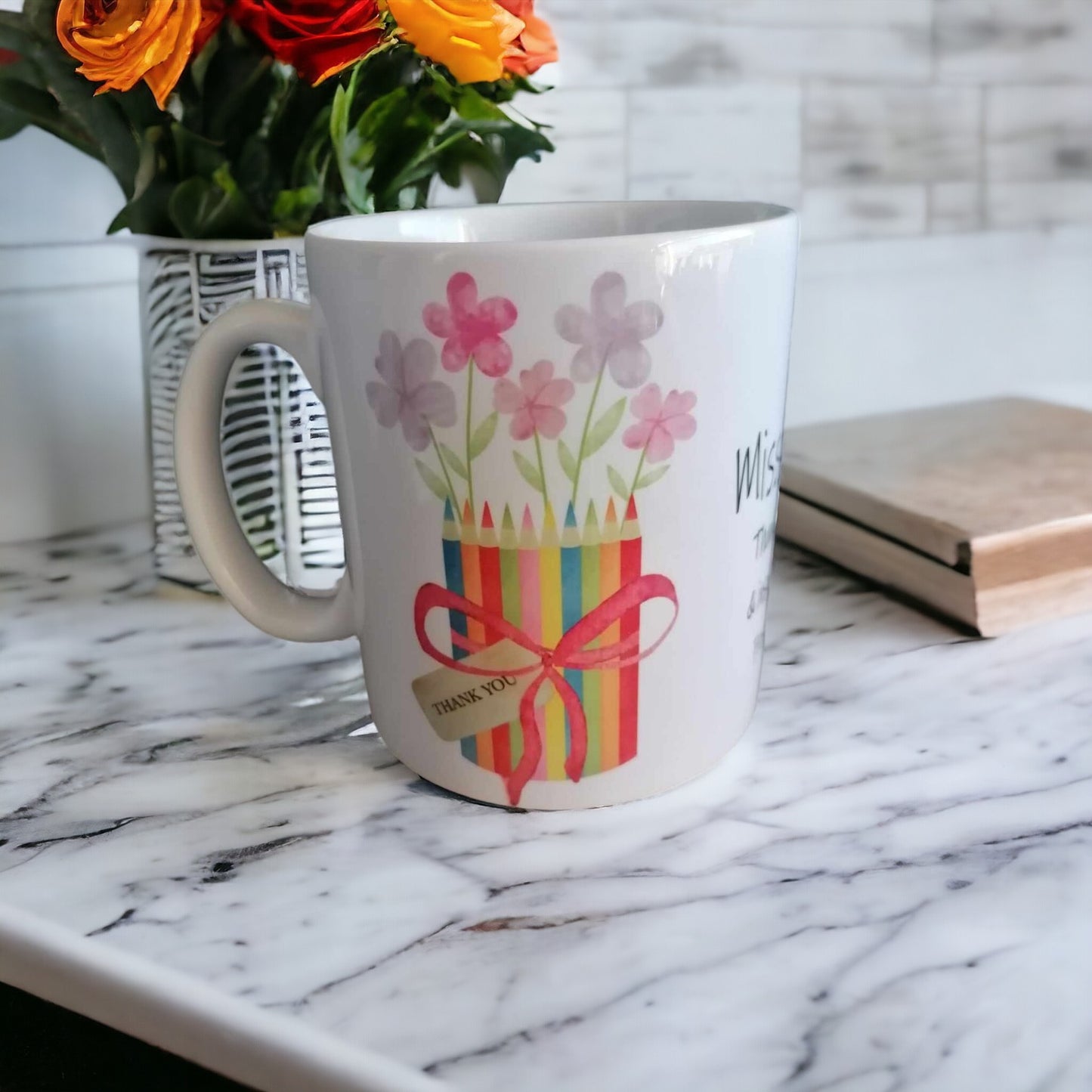 Personalised Teacher Thank You Mug Gift | Pencil Vase Design