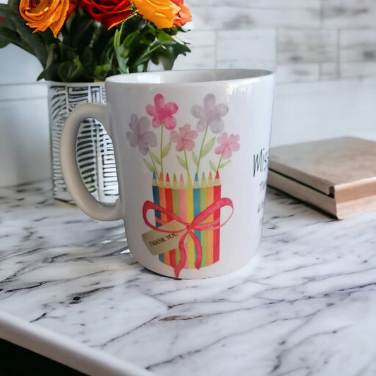 Personalised Teacher Thank You Mug Gift | Pencil Vase Design