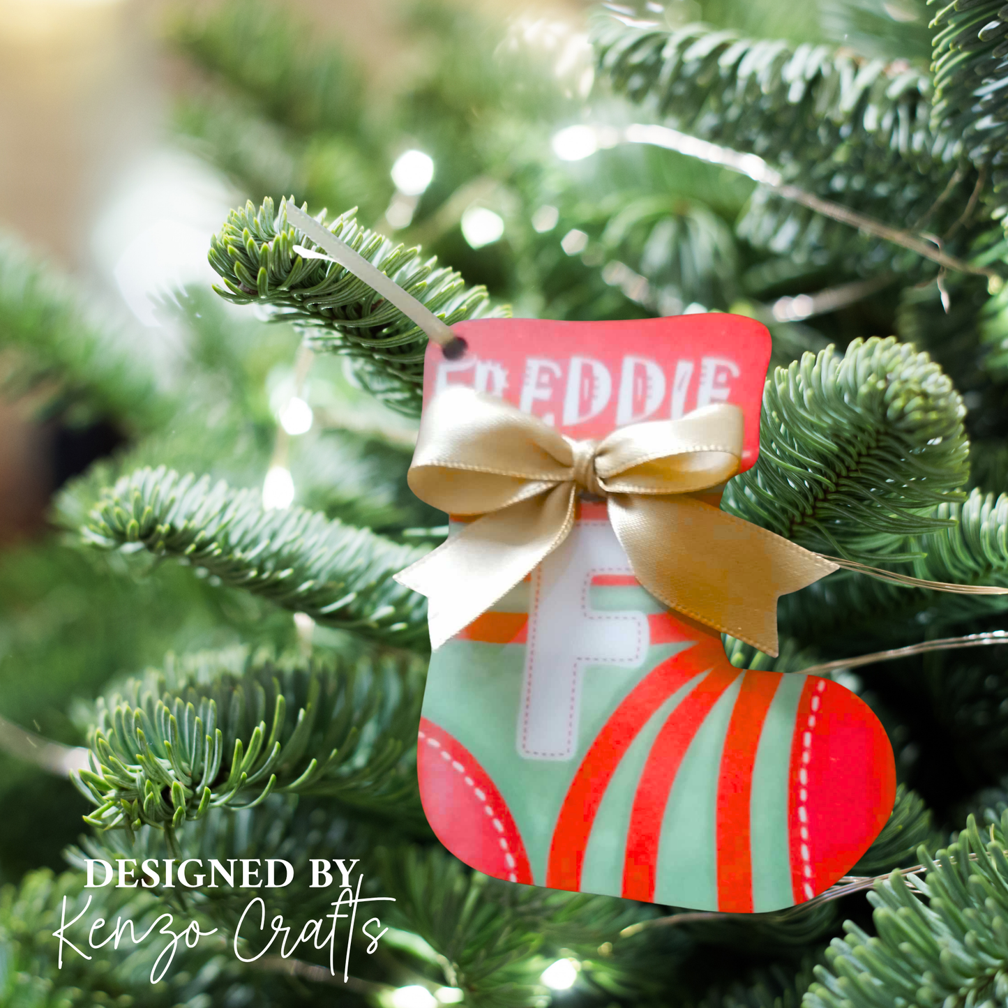 Personalised Initial Christmas Stocking Tree Decoration - Wooden Alphabet Bauble with Name