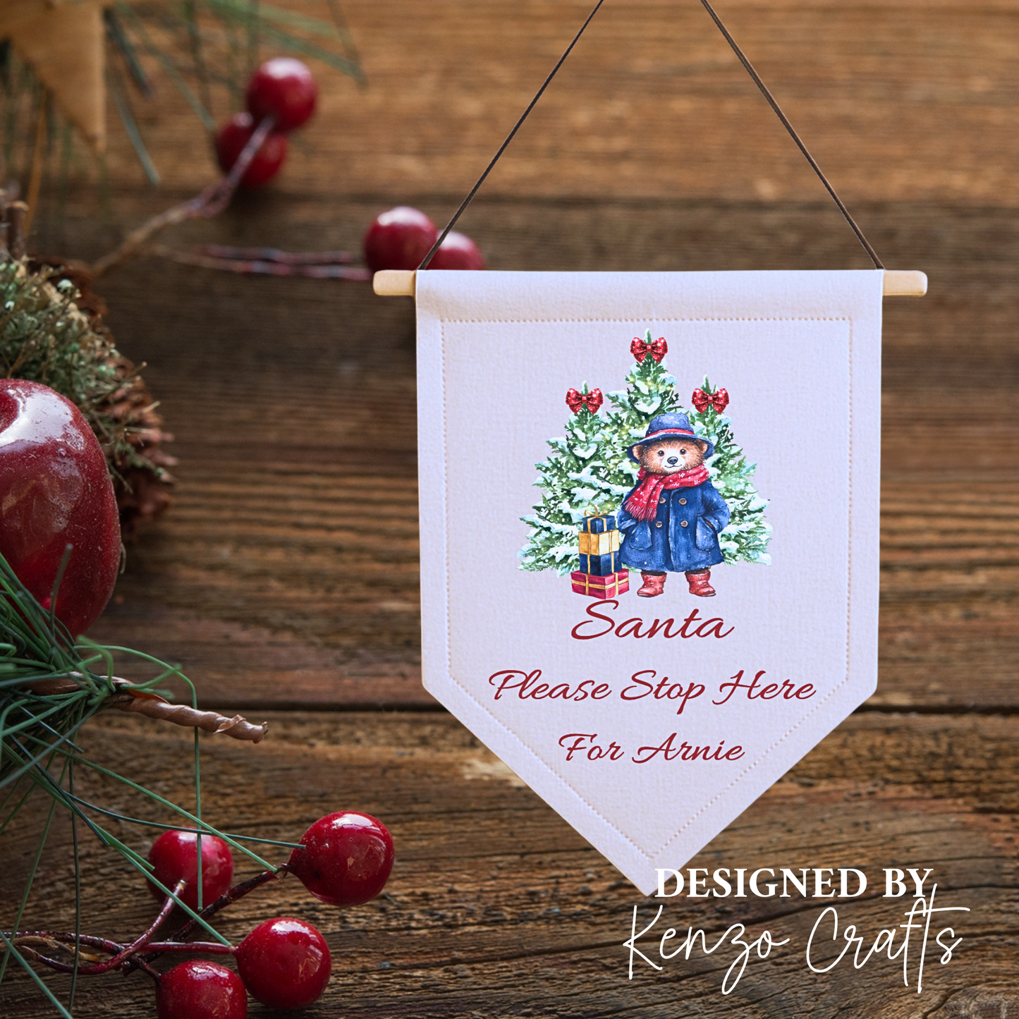 Personalised Santa Please Stop Here Christmas Pennant