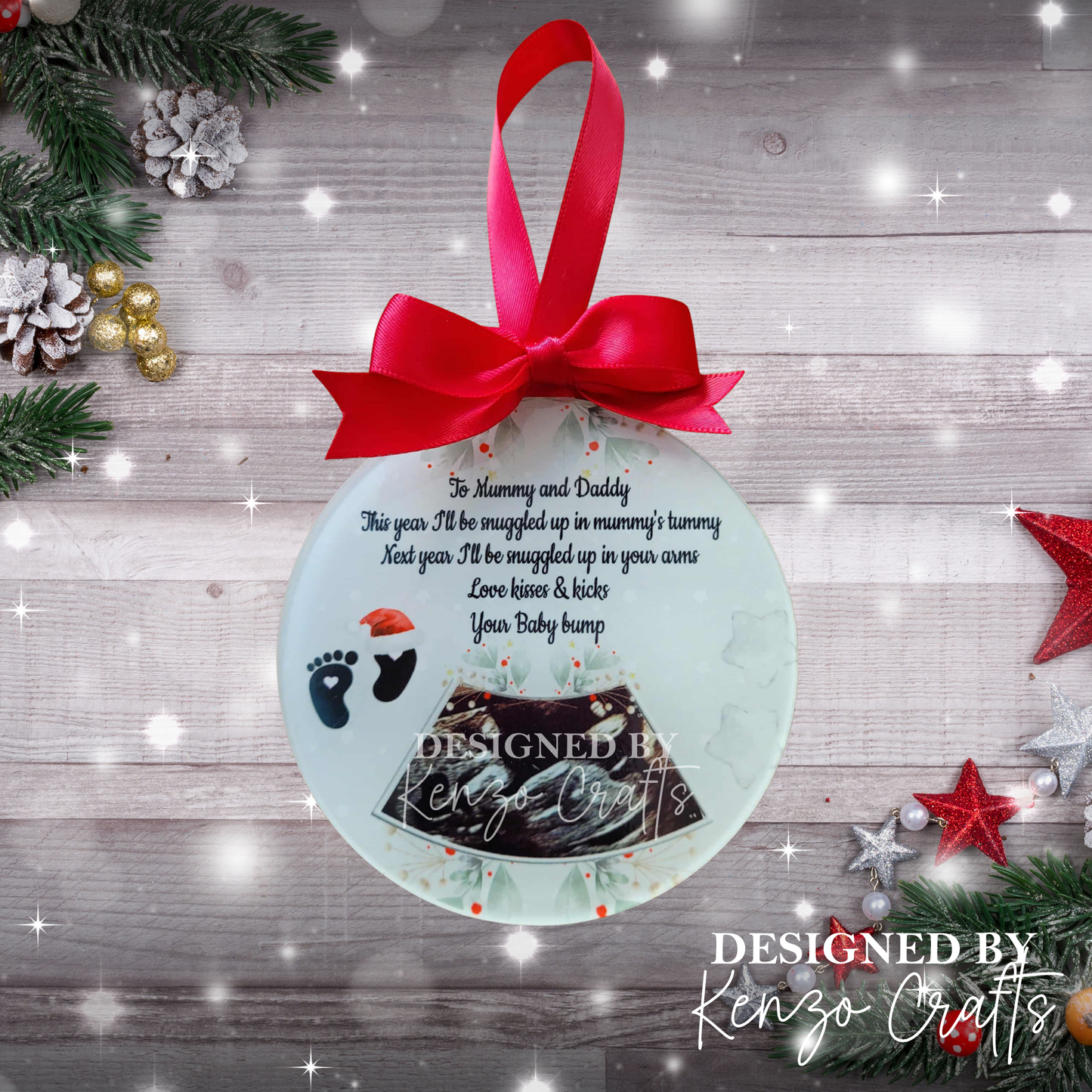 Personalised Baby Scan Photo Acrylic Christmas Tree Bauble Keepsake
