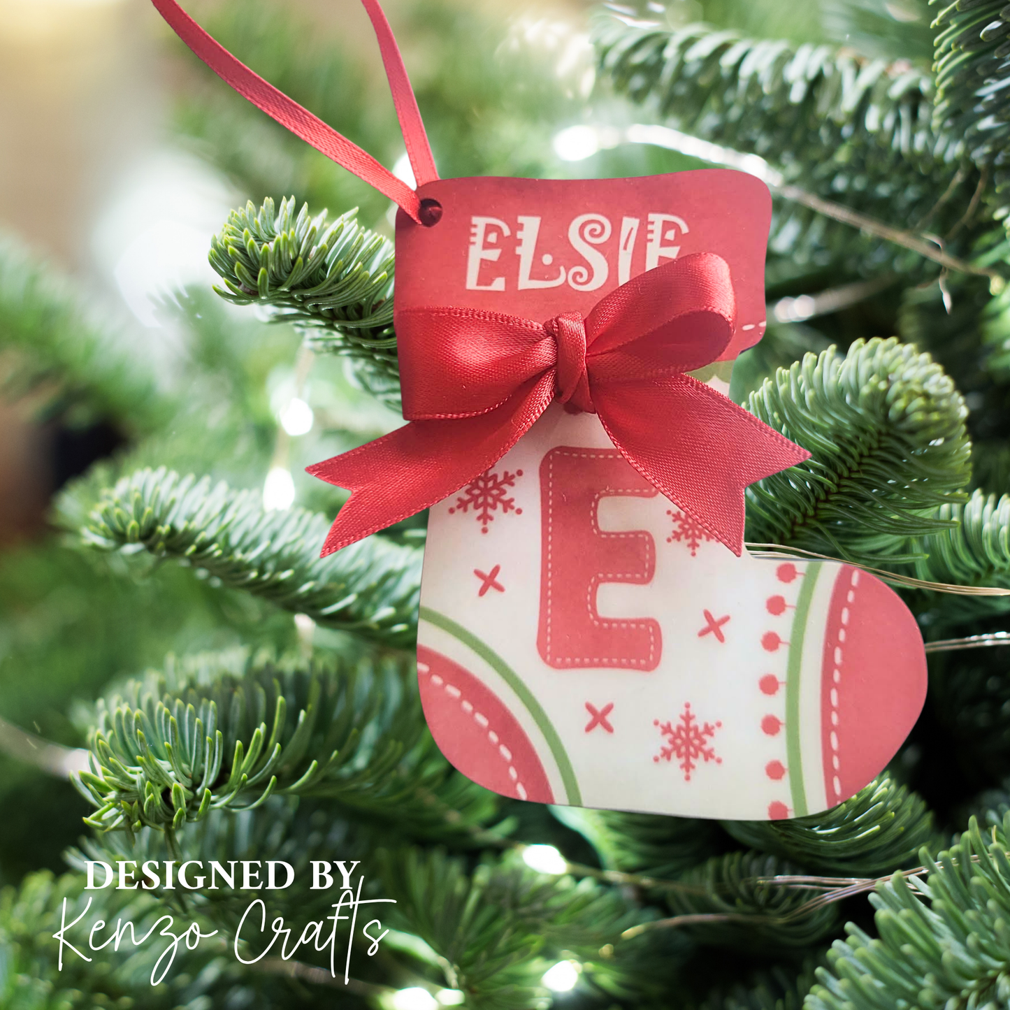 Personalised Initial Christmas Stocking Tree Decoration - Wooden Alphabet Bauble with Name