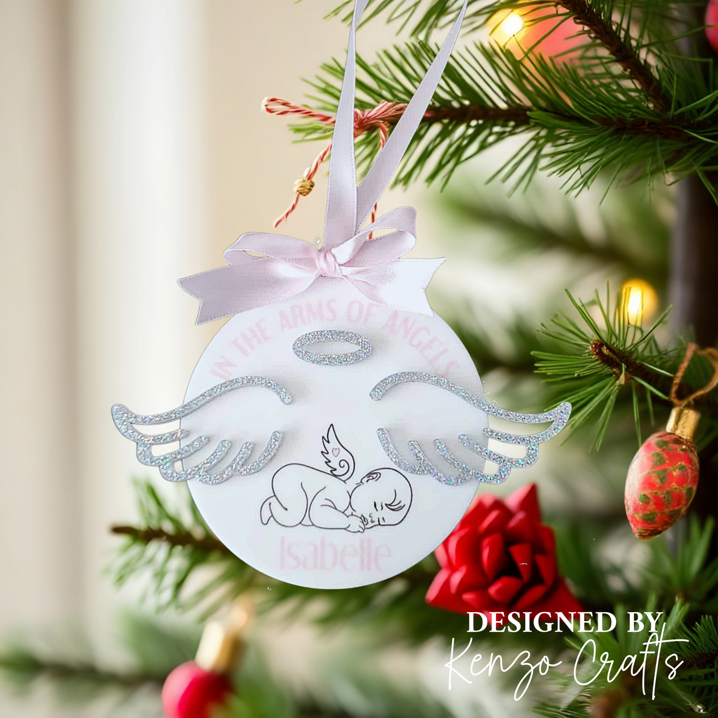Personalised Baby Loss Memorial Hanging Decoration – Angel Wings Keepsake