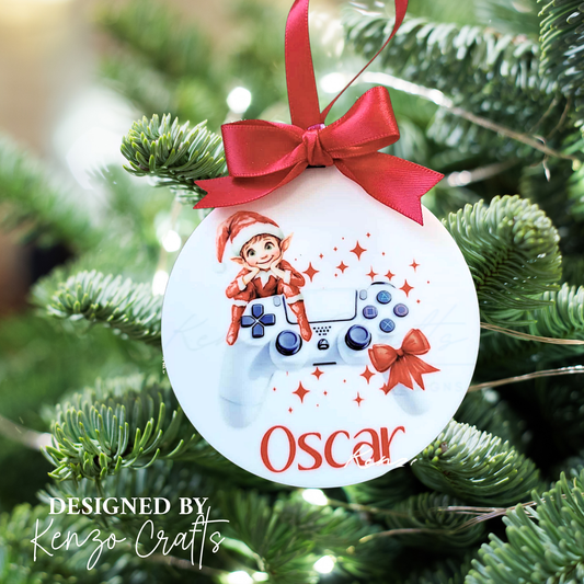 Personalised Gamer Elf Christmas Bauble - Children's Tree Decoration
