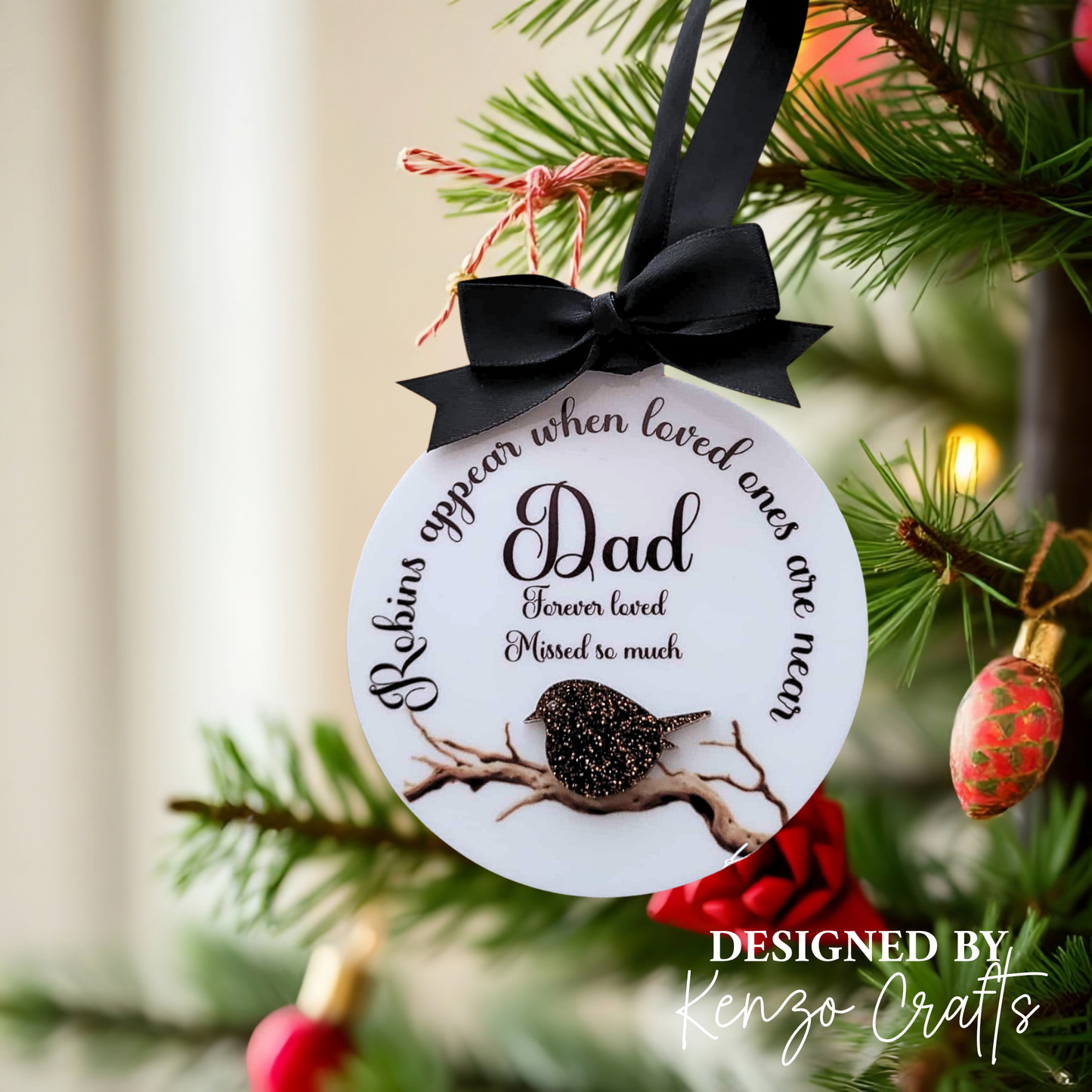 Personalised Memorial Robin Christmas Tree Bauble | Robins Appear
