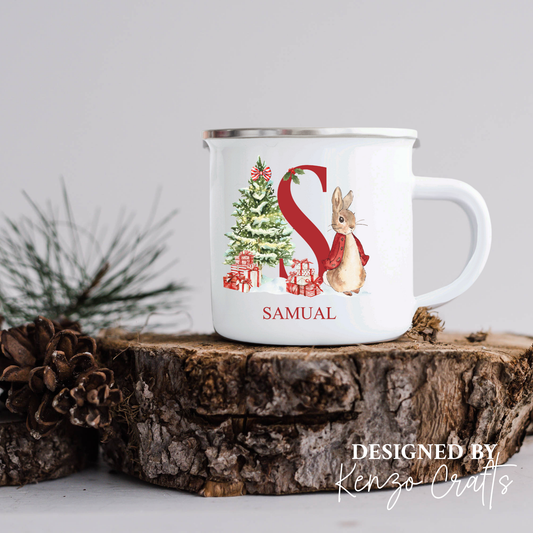 Personalised Children's Christmas Rabbit Enamel Mug