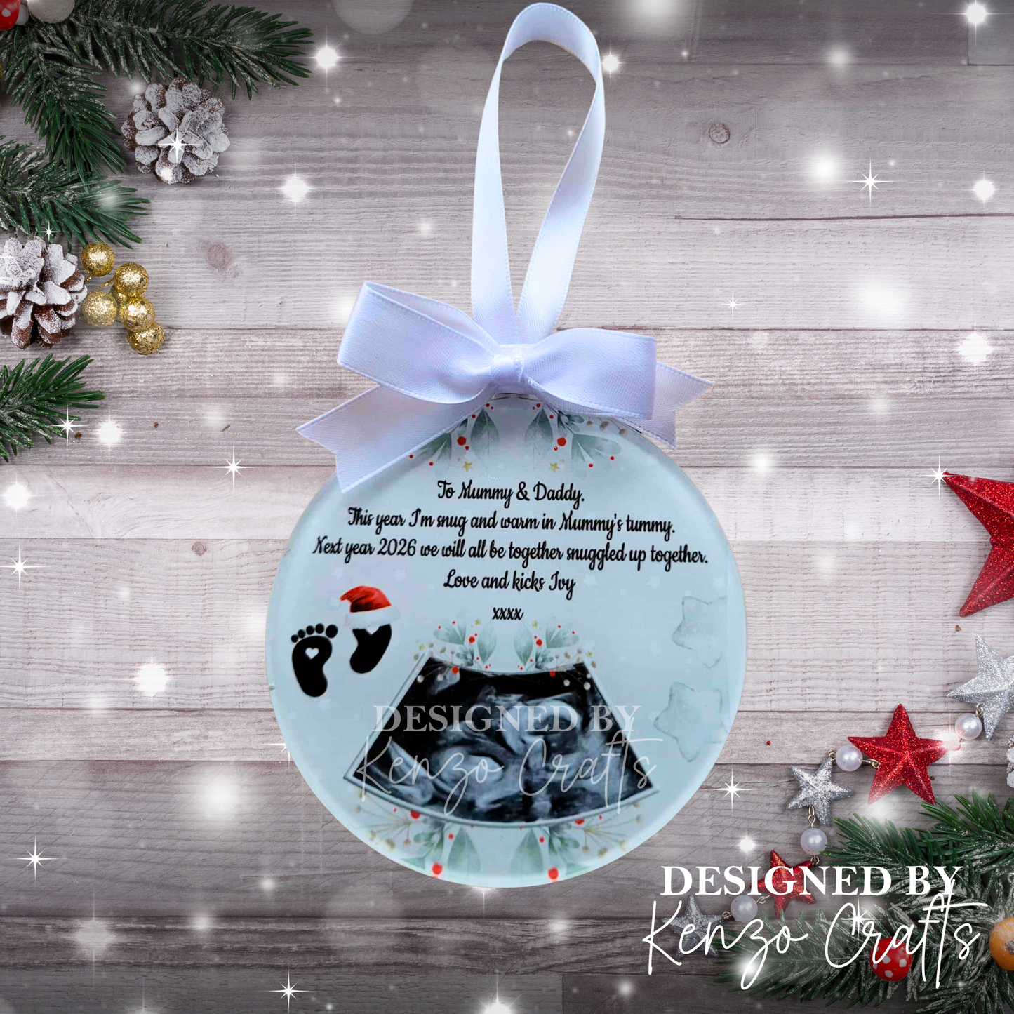 Personalised Baby Scan Photo Acrylic Christmas Tree Bauble Keepsake